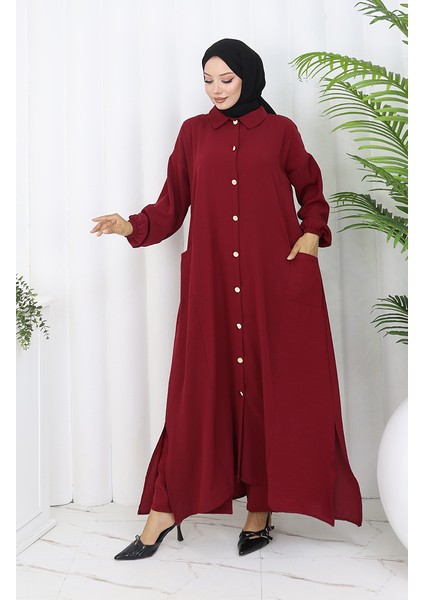 Çıtçıtlı Tunik Pantolon Ikili Takım 0097-03 Bordo