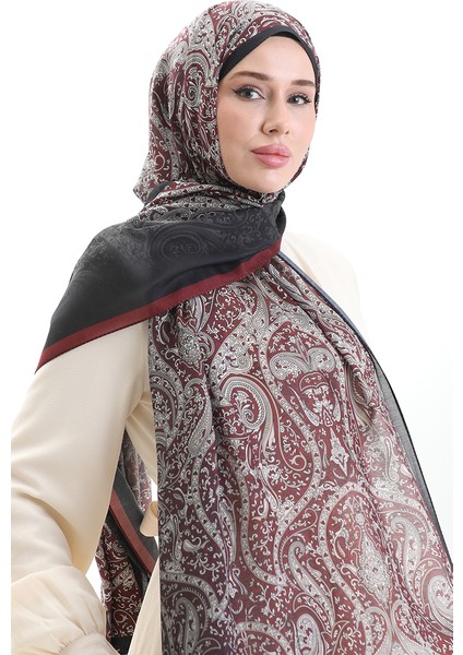 Karaca Desenli Cotton Şal 82003-11 Bordo Siyah