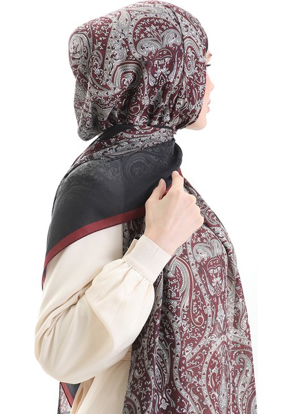 Karaca Desenli Cotton Şal 82003-11 Bordo Siyah modelleri