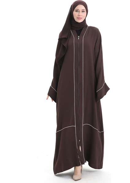 Modal Kumaş Biyeli Abaya Ferace 4470-01 Kahverengi