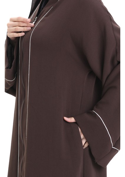 Modal Kumaş Biyeli Abaya Ferace 4470-01 Kahverengi fırsatları