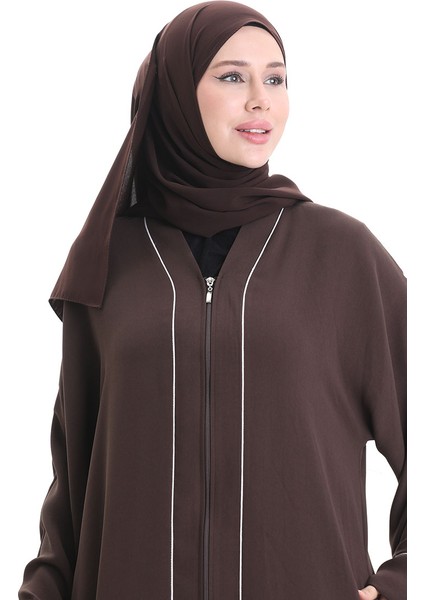 Modal Kumaş Biyeli Abaya Ferace 4470-01 Kahverengi modelleri