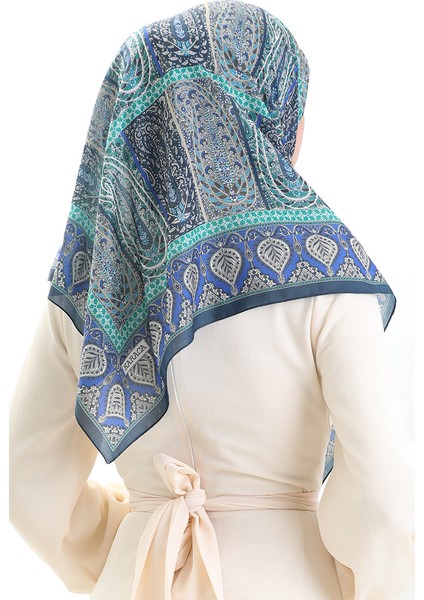 Karaca Desenli Cotton Eşarp 81091-01 Lacivert Saks modelleri
