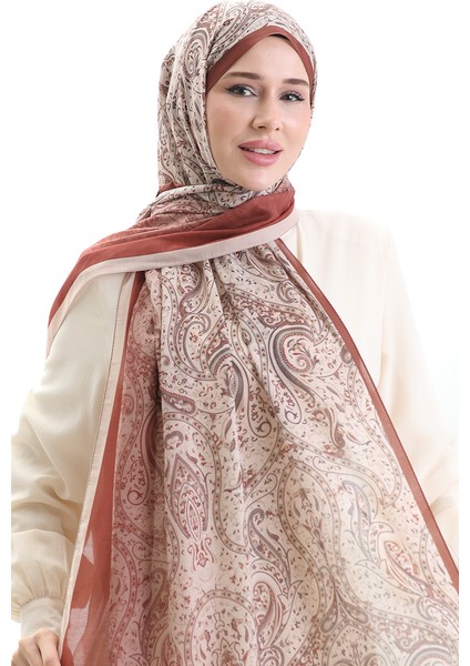 Karaca Desenli Cotton Şal 82003-08 Krem Kiremit