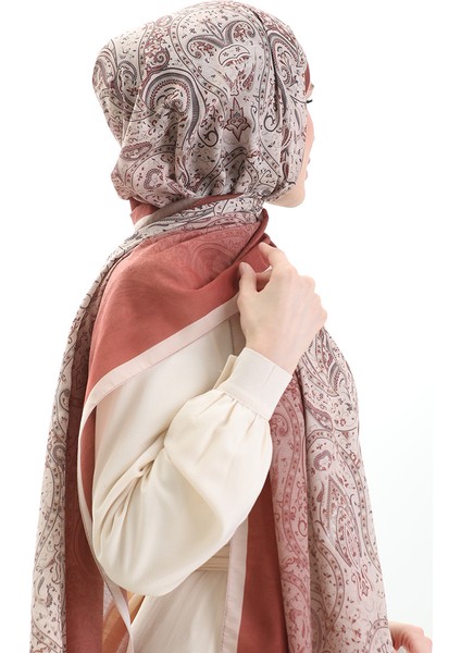 Karaca Desenli Cotton Şal 82003-08 Krem Kiremit modelleri