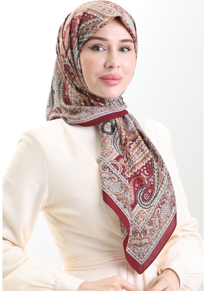 Karaca Desenli Kupra Eşarp 81093-07 Bordo Sarı
