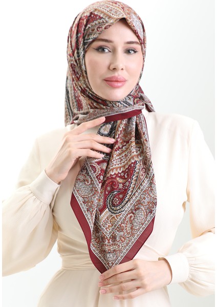 Karaca Desenli Kupra Eşarp 81093-07 Bordo Sarı