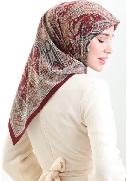 Karaca Desenli Kupra Eşarp 81093-07 Bordo Sarı