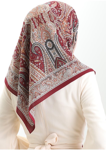 Karaca Desenli Kupra Eşarp 81093-07 Bordo Sarı