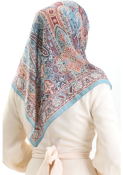 Karaca Desenli Cotton Eşarp 81092-15 Mavi Kiremit modelleri