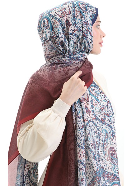 Karaca Desenli Cotton Şal 82003-03 Bordo Lacivert modelleri