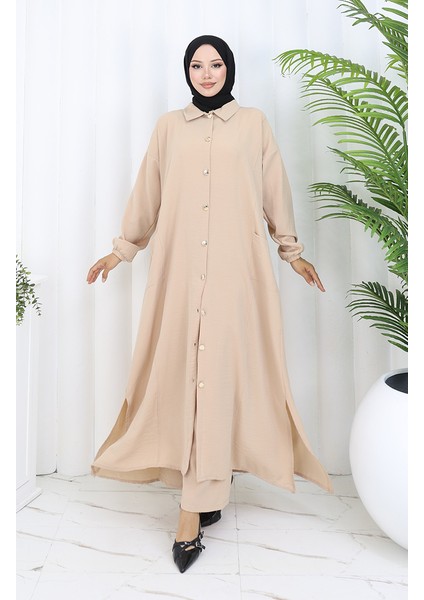 Çıtçıtlı Tunik Pantolon Ikili Takım 0097-04 Bej