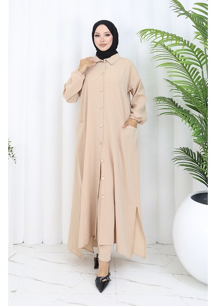 Çıtçıtlı Tunik Pantolon Ikili Takım 0097-04 Bej modelleri