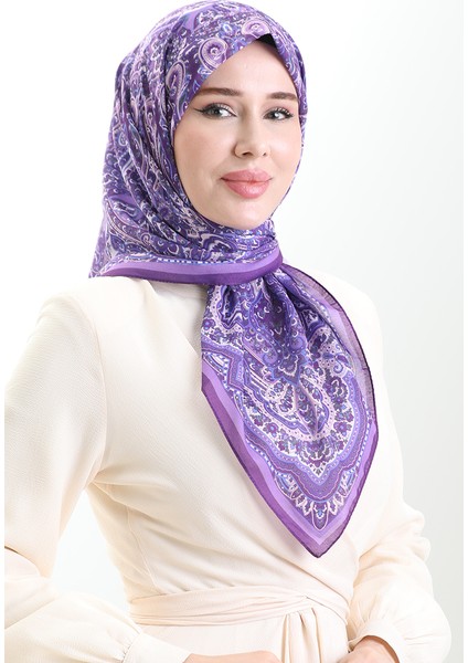 Etnik Desen Soft Eşarp 90201-08 Eflatun