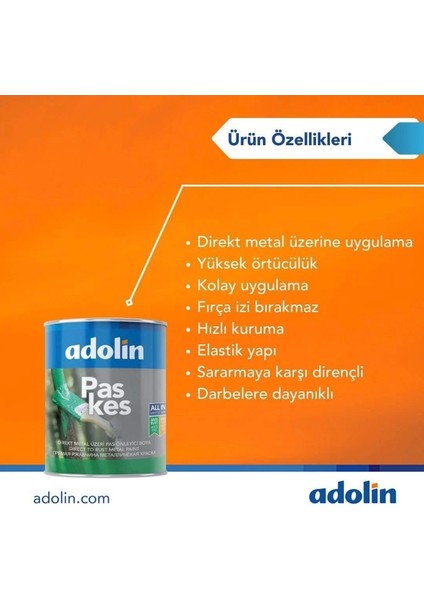 Paskes Direkt Pas Üstü Metal Boyası Ral 7016 Antrasit Gri 2.5lt. fiyatları