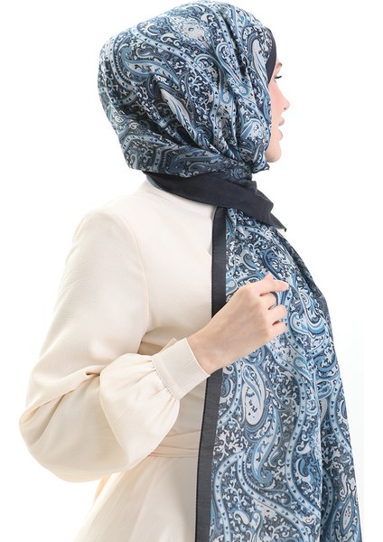 Karaca Desenli Cotton Şal 82003-06 Lacivert Krem modelleri