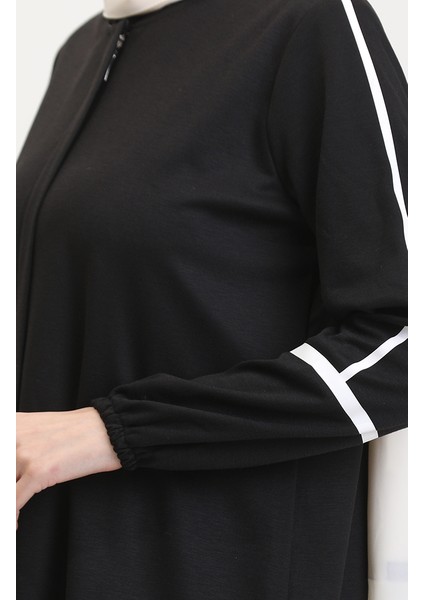 Kol Baskılı Fermuarlı Ferace 13045-02 Siyah fırsatları