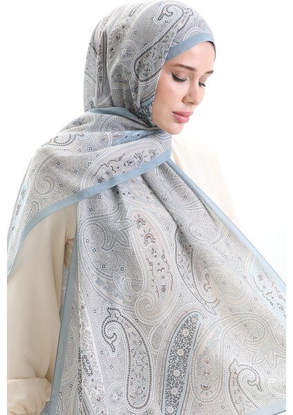 Karaca Desenli Cotton Şal 82001-02 Açık Mavi Vizon