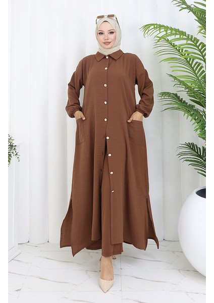 Çıtçıtlı Tunik Pantolon Ikili Takım 0097-07 Kahverengi fiyatları