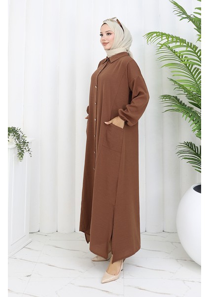 Çıtçıtlı Tunik Pantolon Ikili Takım 0097-07 Kahverengi modelleri