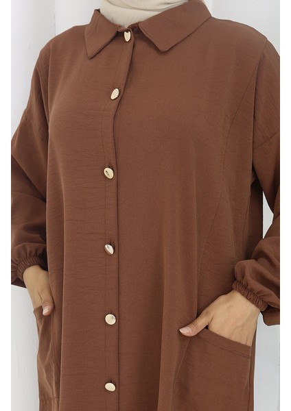 Çıtçıtlı Tunik Pantolon Ikili Takım 0097-07 Kahverengi indirimleri