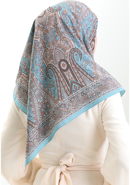 Karaca Desenli Kupra Eşarp 81093-06 Mavi Gri