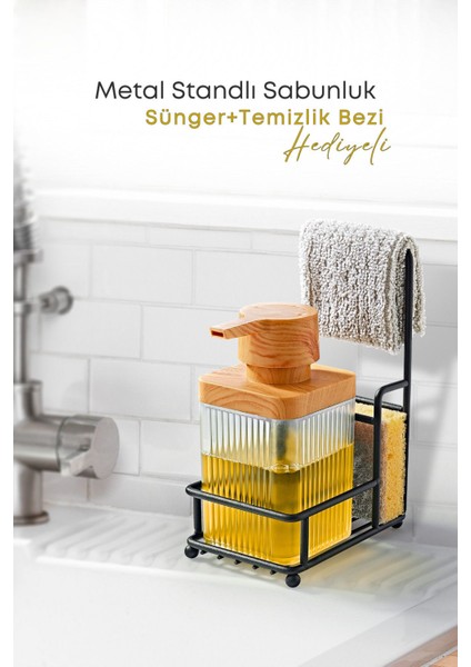 Turuncu, şeffaf metal standlı tekli ahşap akrilik bulaşık sabunluk