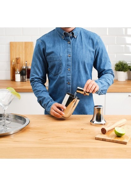 Bar Kokteyl Seti Paslanmaz Çelik Çalkalayıcı Hacim 600 ml Ikea Shaker Set Tokmak ve Ölçek