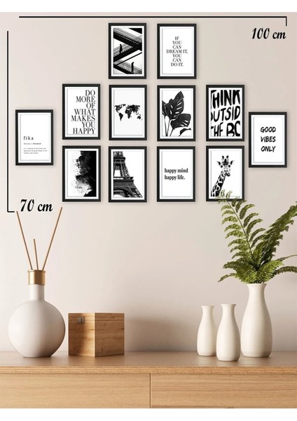 12 Parça Siyah Beyaz Good Vibes Only Duvar Dekoru Salon Oturma Yatak Odası Mutfak Için Tablo Seti