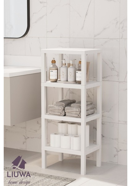 Vesken Ombeg 4 Katlı Ahşap Görünü ml ü Plastik Raf Ünitesi Banyo Mutfak Rafı Salon Organizeri(Beyaz)