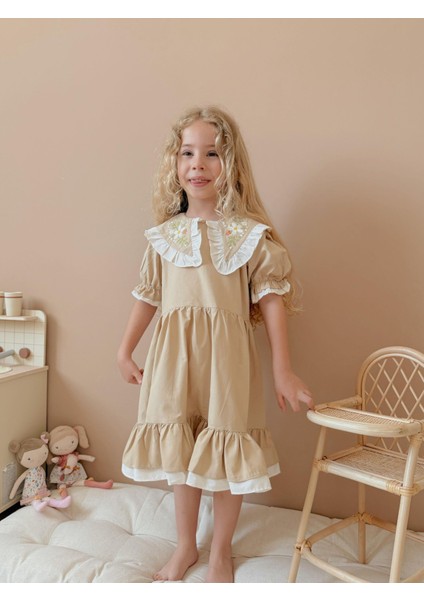Yigit Butik Nakış Işlemeli Kız Çocuk Elbise