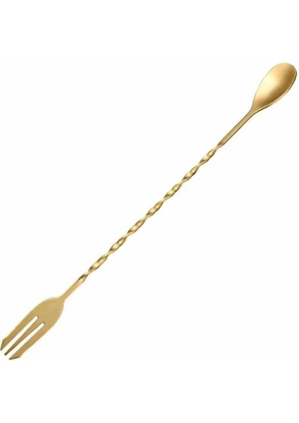Altın Renkli Çatallı Kokteyl Kaşığı, Şık ve Kullanışlı, 30 cm, CN Menşei