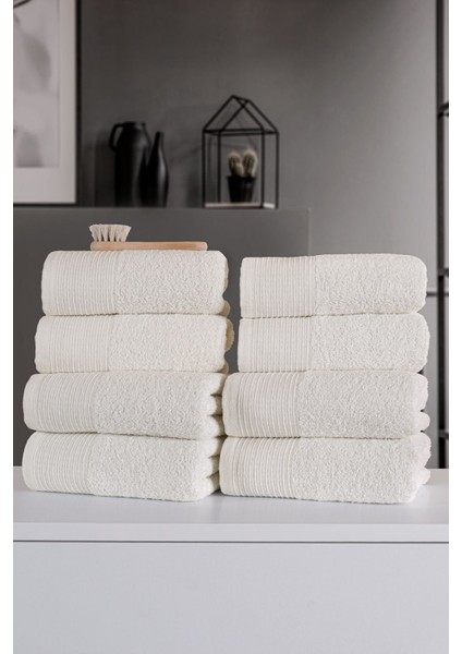 8'li 50x90cm pamuk havlu seti, krem renk, el ve yüz havlusu, yumuşak ve şık kullanım