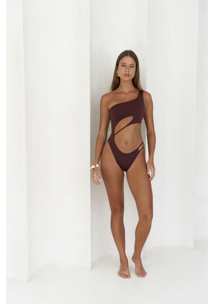 Donnalee Asimetrik Tek Omuz Bordo Mayokini