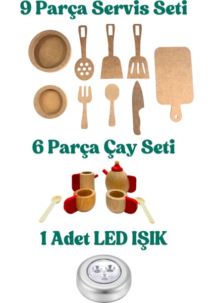 Ahşap Oyuncak Çocuk Mutfak Çay Seti ve LED Hediyeli