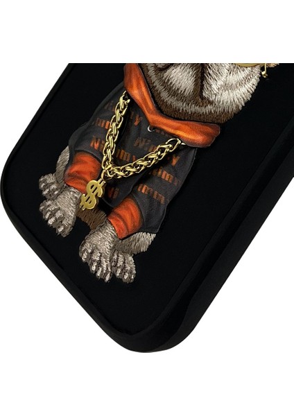 iPhone 16 Pro Uyumlu 3D Gözlük Zincir Köpek Detaylı Nakış İşlemeli Kabartmalı Cool Glasses Kılıf modelleri