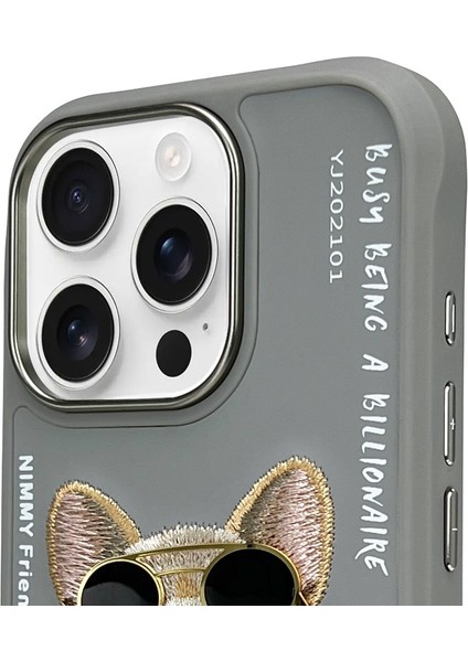 iPhone 16 Pro Uyumlu 3D Gözlük Dolar Zincir Köpek Nakış İşlemeli Kabartmalı Cool Glasses Kılıf fırsatları