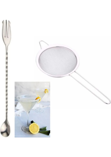 2’li Kokteyl Süzgeci ve Çatallı Kaşık Seti, 5.5 cm, şık ve kullanışlı tasarım