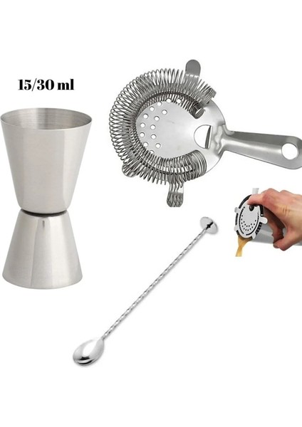 Bar Seti 3 Parça Jigger 1.5/3 cl Bar Süzgeci
