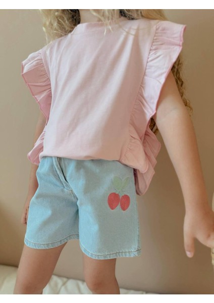 Yigit Butik Kiraz Nakışlı Denim Şortlu Kız Çocuk Takım fiyatları