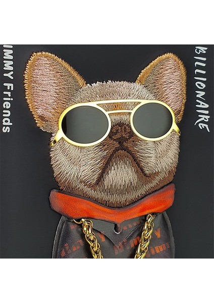 iPhone 15 Pro Uyumlu 3D Gözlük Zincir Köpek Detaylı Nakış İşlemeli Kabartmalı Cool Glasses Kılıf fiyatları
