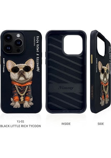 iPhone 15 Pro Uyumlu 3D Gözlük Zincir Köpek Detaylı Nakış İşlemeli Kabartmalı Cool Glasses Kılıf fırsatları