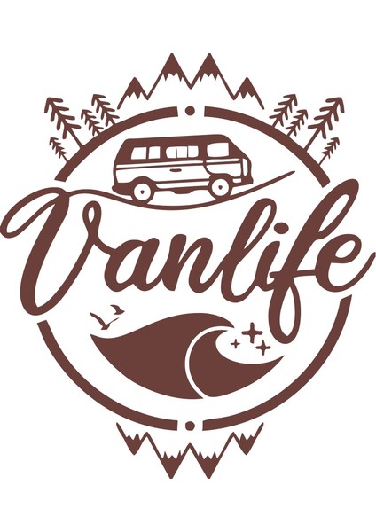 Vanlife Karavan Sticker 17X17 cm Kahverengi