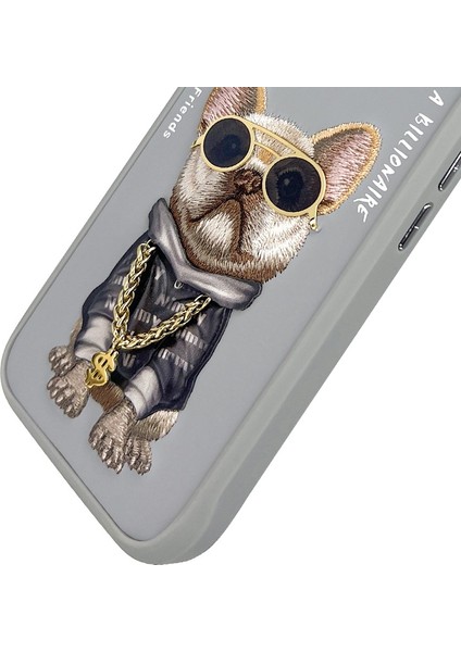 iPhone 16 Uyumlu 3D Gözlük Dolar Zincir Köpek Detaylı Nakış İşlemeli Kabartmalı Cool Glasses Kılıf modelleri