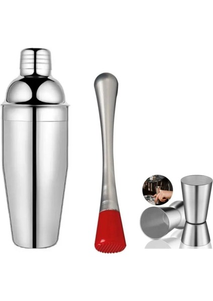 3'lü Kokteyl Seti: Shaker, Ölçek ve Tokmak, 350 ml, 5 cl, 2.5 cl ile kolay hazırlık