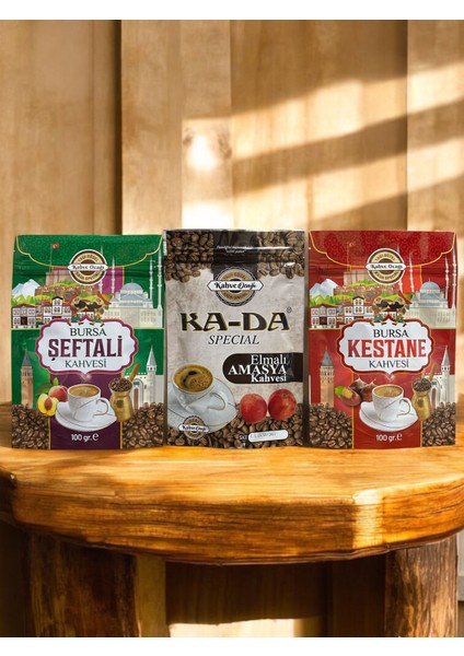 Üçü Bir Arada Türk Kahvesi / elmalı/ şeftalili/ kestaneli