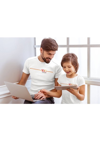 2'li Göztepe 100. Yıl - Şan Şeref Dolu 100 Yıl Kısa Kollu Bisiklet Yaka T-Shirt Baba Oğul