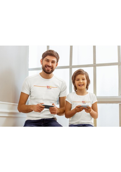 2'li Göztepe 100. Yıl - Şan Şeref Dolu 100 Yıl Kısa Kollu Bisiklet Yaka T-Shirt Baba Oğul modelleri