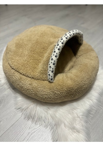 Pet Simit Mağara Yatak Xl - Kedi, Küçük Irk Köpek Yatağı 60X60X18CM Peluş Kumaş Kahverengi, modelleri