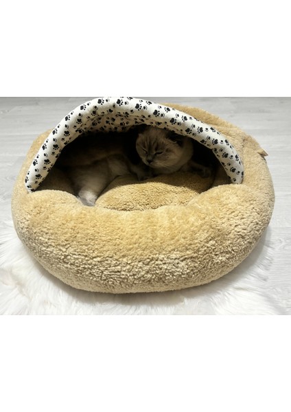 Pet Simit Mağara Yatak Xl - Kedi, Küçük Irk Köpek Yatağı 60X60X18CM Peluş Kumaş Kahverengi, fırsatları